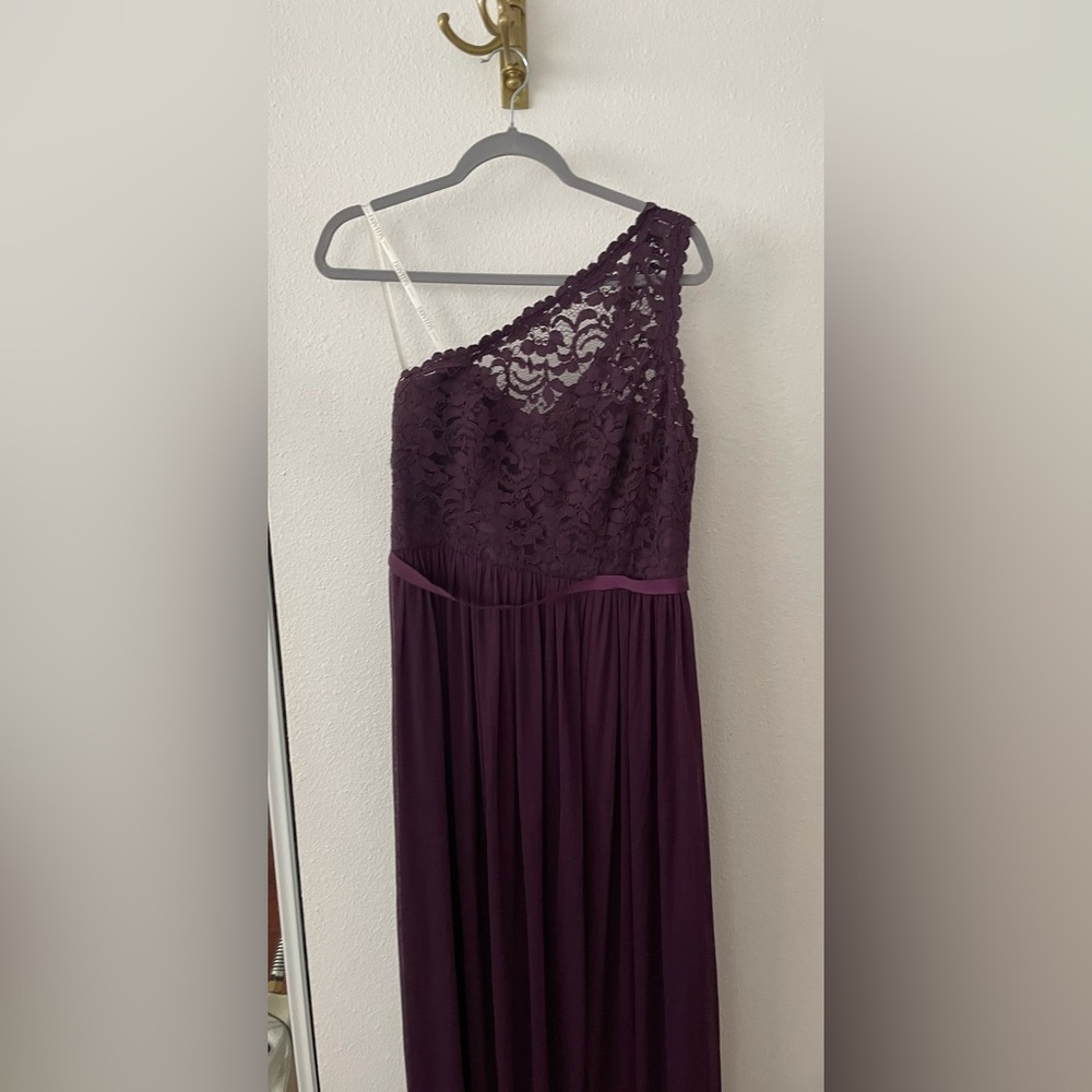David's Bridal One Shoulder Maxi Dress -Evening Wear - Burgundy - Size 10